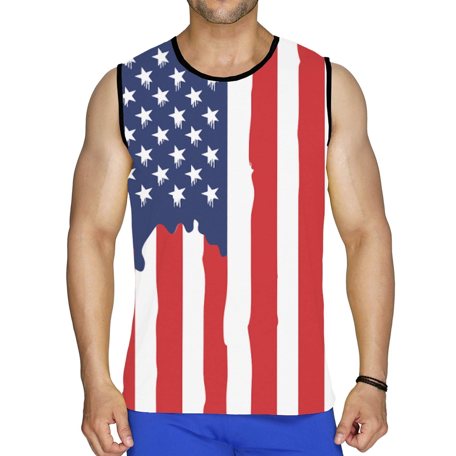 Men's Sleeveless Workout Shirts,American Flag Muscle T-Shirt for Men ...