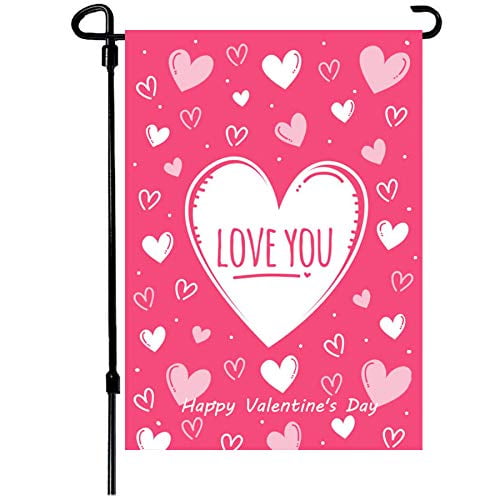 Valentine Flag,12.5x18 Inch Valentines Heart Garden Flag Double Sided