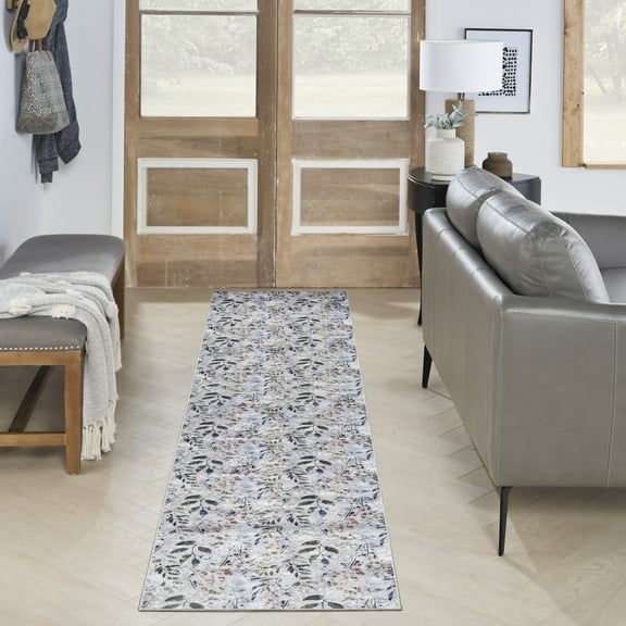 Nourison Nourison Washables Floral Grey Multicolor 2'2" x 8' Area Rug (2x8)