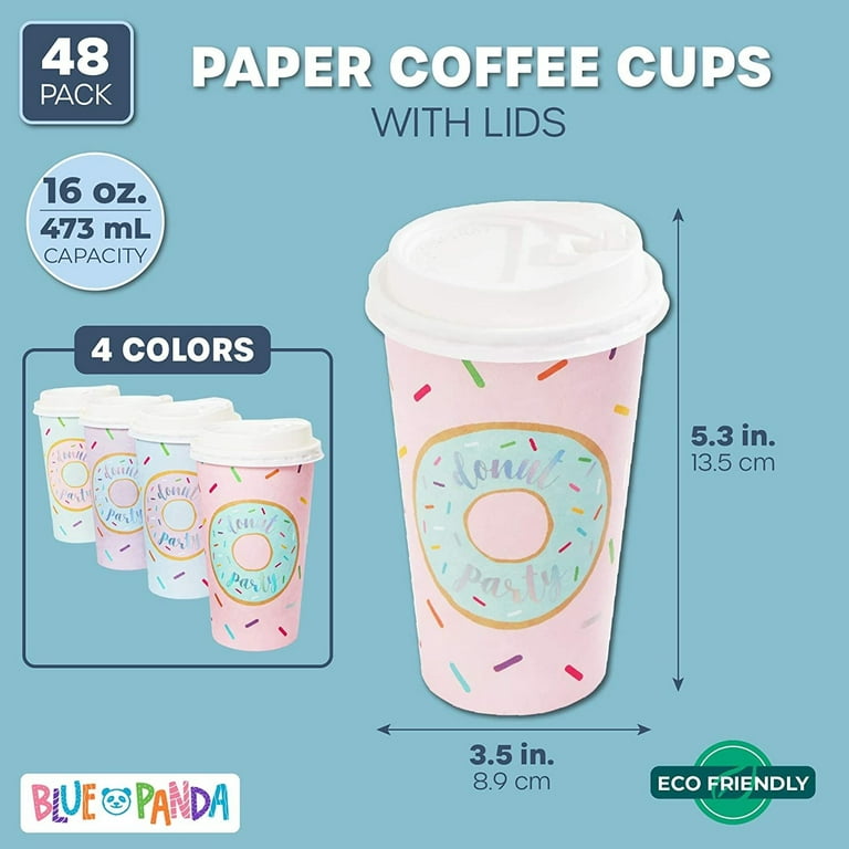 48 Pack Disposable Coffee Cups With Lids for Donut Grow Up Party