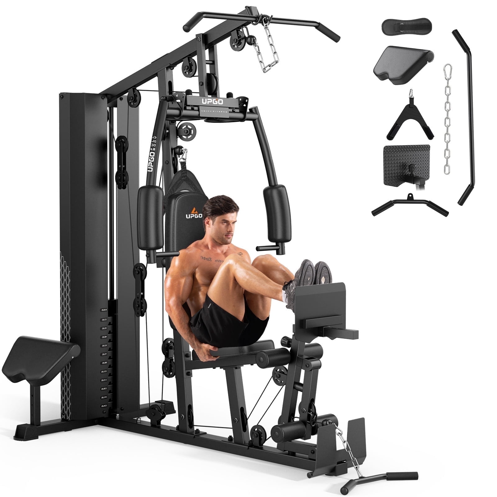 UPGO Home Gym Station, Workout Equipment with 154LBS Weight Stack, Leg Press And Preacher Curl Pad