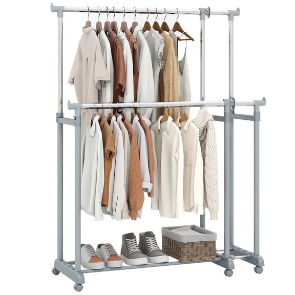 Costway Double Rod Clothes Rack with Extendable Height & Width for Dressing Room, Laundry