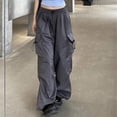 thumbnail image 2 of Bmisegm Women Cargo Pants Solid Color High Waist Mutil Pocket Loose Fit Parachute Trousers Womens Hiking Pants Light Gray_001 XXXL, 2 of 9