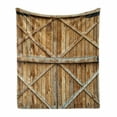 thumbnail image 1 of Rustic Soft Flannel Fleece Blanket, Traditional Wooden Timber Door with Vertical and Planks Farmhouse Antique Photograph, Cozy Plush for Indoor and Outdoor Use, 60" x 80", Pale Brown, by Ambesonne, 1 of 6