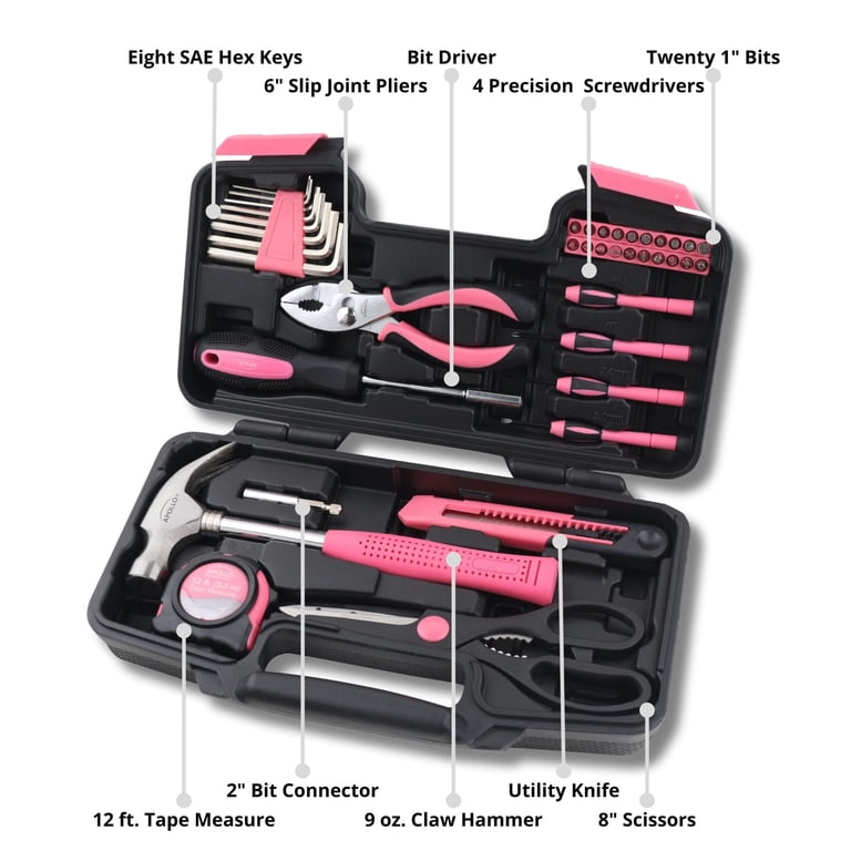 Apollo Tools, General Tool Set, DT9706 PINK, 39-piece - Walmart.com