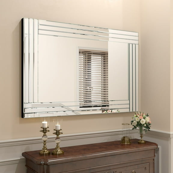 24 in. x 35 in. Rectangle Frameless Silver Bathroom Decorative Wall Mirror
