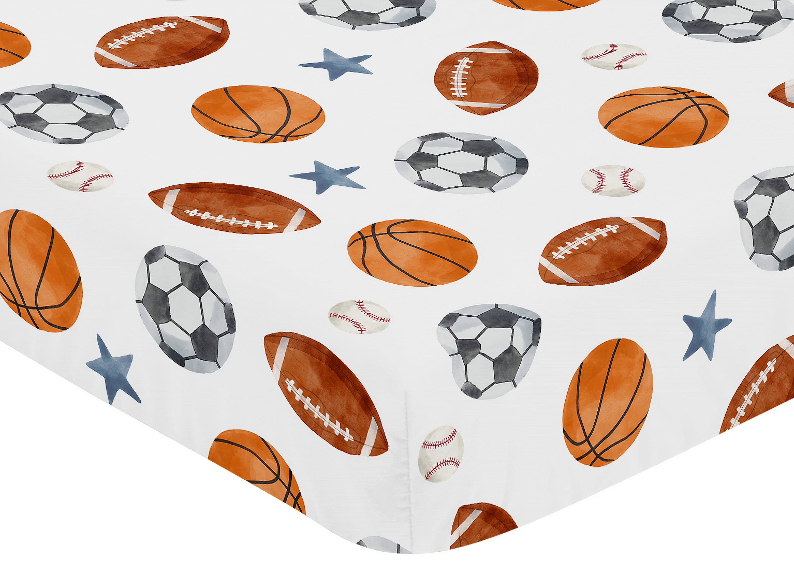 Sweet Jojo Designs Watercolor Sports Theme Multicolor Fitted Crib Sheet