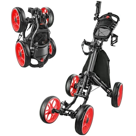 BOBOPRO Golf Cart Push Pull Golf Cart Trolley 4 Wheels Folding Cart Foot Brake Golf Bag Holder Cup Holder Golf Accessories and Best Gifts for Men Women