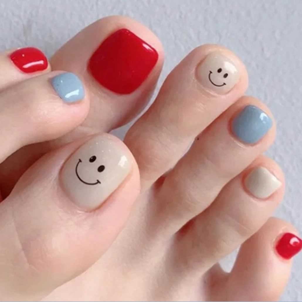 Square Press on Toenails ,Smile Fake Toenails , White Toenails Press on  Nails Acrylic Toenails ,Foot False Nails Colorful Design Press on Toe Nails  for women 24pcs - Walmart.com