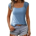 thumbnail image 2 of jtjvou Women Summer Tops Cute Square Neck Tank Tops Loose Dressy Casual Shirts Cap Sleeve Tunic Tops Blue S, 2 of 9