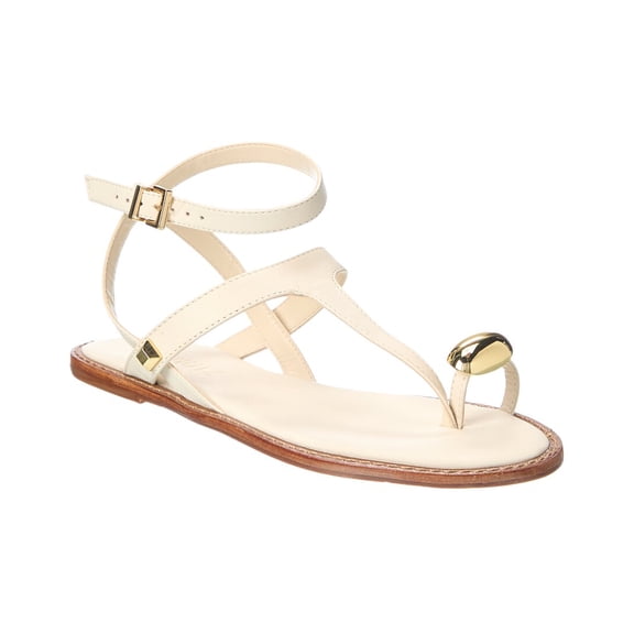 Schutz Elysa Leather Flat Sandal, 5, White