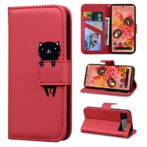 Feishell Case for Google Pixel 6 (6.4 inch),Cartoon Animal Magnetic Buckle Folio Credit Card Slots Shockproof PU Leather Flip Kickstand Anti-Scratch Wallet Phone Case,Red