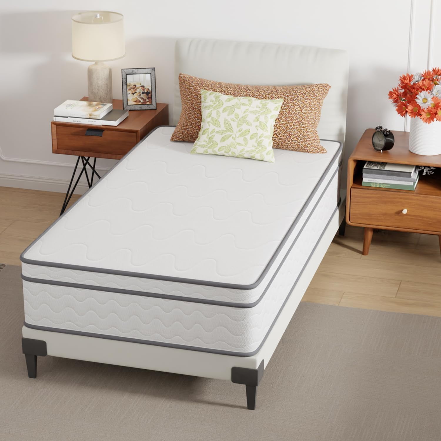 Dkelincs 12 inch Innerspring Mattress Gel Memory Foam Medium Firm Mattress Spring Mattress with Bamboo Charcoal, Twin