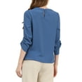 thumbnail image 3 of INSPIRE CHIC Women's Dressy Shirt Work Office Top Keyhole Pleated Front Ruched 3/4 Sleeve Chiffon Blouse M Deep Grey Blue, 3 of 8