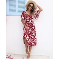 thumbnail image 4 of Vestido de verano AUSELILY para mujer, cuello en V, manga corta, flor roja, 4 of 6