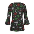 thumbnail image 5 of Timegard Plus Size Tops for Women Notched V Neck Button Christmas Day Print Ruffle 3/4 Sleeve Tunic Tops, 5 of 5