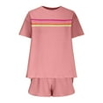 thumbnail image 3 of Summer Spring Lounge Set for Women Fashion 2025 Two Piece Colorful Striped Shirt with Shorts Loose Fit Casual Set, 3 of 5