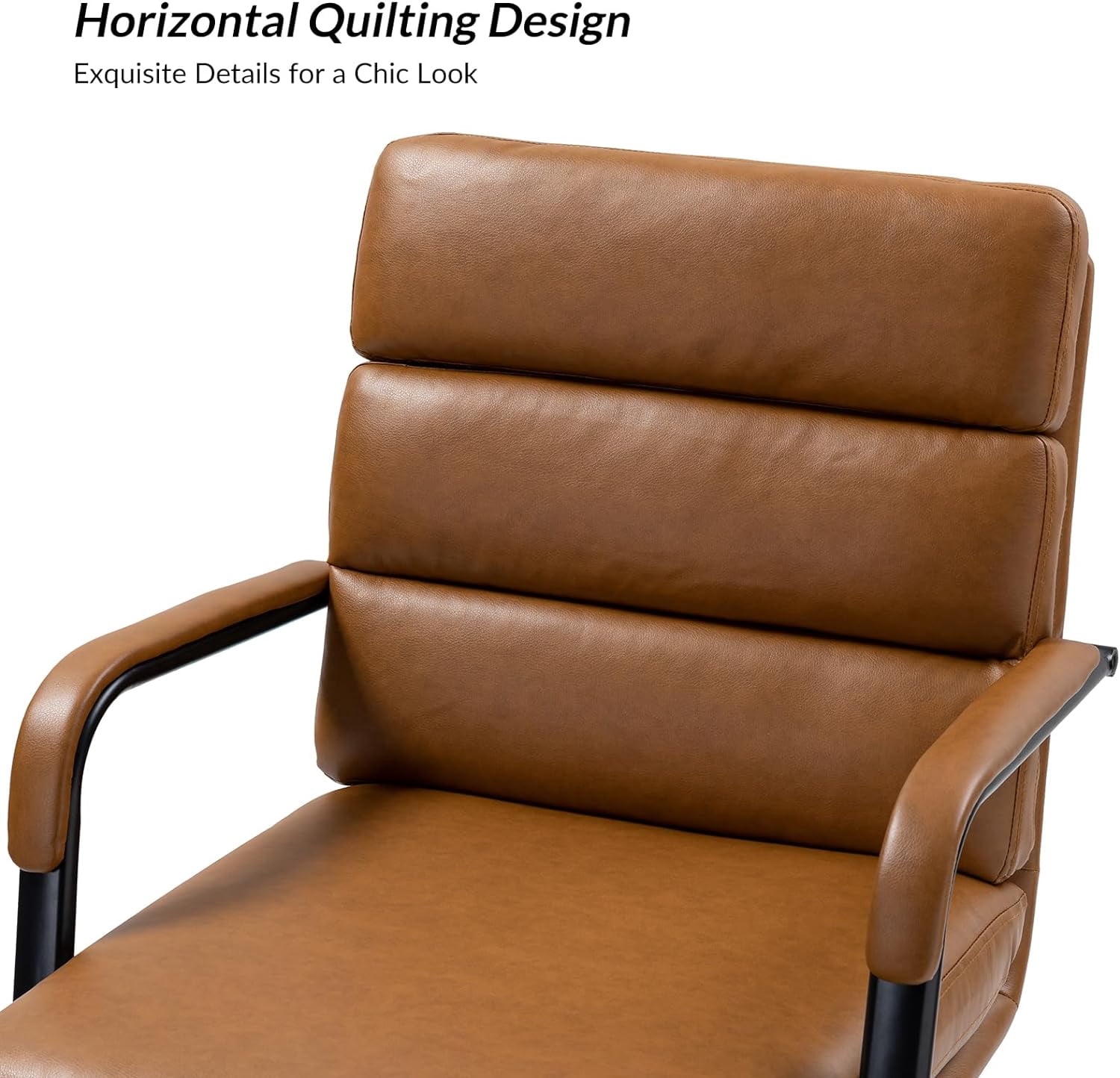 Faux Leather Home Office Chair, Swivel Task Desk Chair with Padded Cushion  Camel