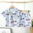 thumbnail image 1 of Pijamas de dibujos animados para niños y niñas, camisa de manga corta con solapa, Tops con pantalones cortos, conjuntos de ropa de dormir para primavera y verano, 2023, 1 of 4