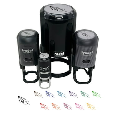 Paper Airplane with Heart Self-Inking Rubber Stamp Ink Stamper - Black Ink - Mini 1/2 Inch