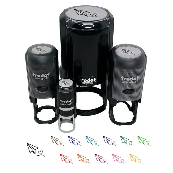 Paper Airplane with Heart Self-Inking Rubber Stamp Ink Stamper - Black Ink - Mini 1/2 Inch