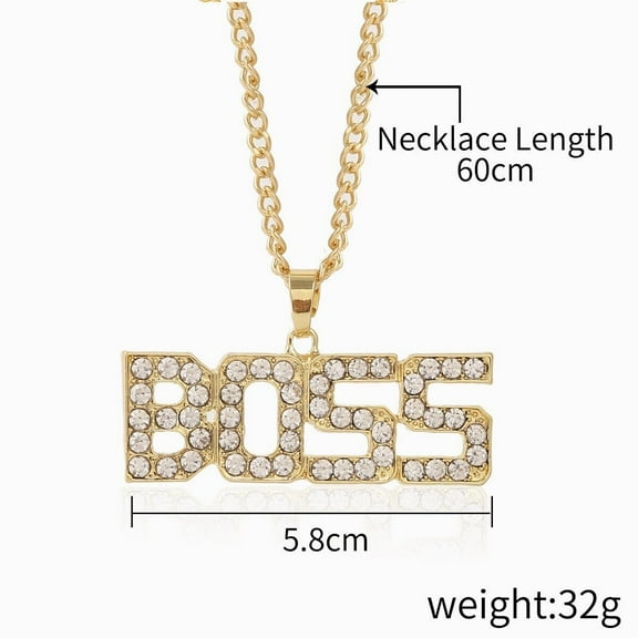 Necklaces for Women Hip Hop Cz Boss Letter Pendants Stainless Steel Necklaces