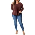 thumbnail image 2 of Agnes Orinda Blusas de Talla Grande para Mujeres, Camisetas de Manga Larga con Cuello Notched y Pliegues en la Parte Frontal, 4X Burdeos, 2 of 6