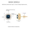 thumbnail image 5 of Rosec Jewels London Blue Topaz and Diamond Halo Stud Earrings for Women, 18K Yellow Gold, 5 of 6