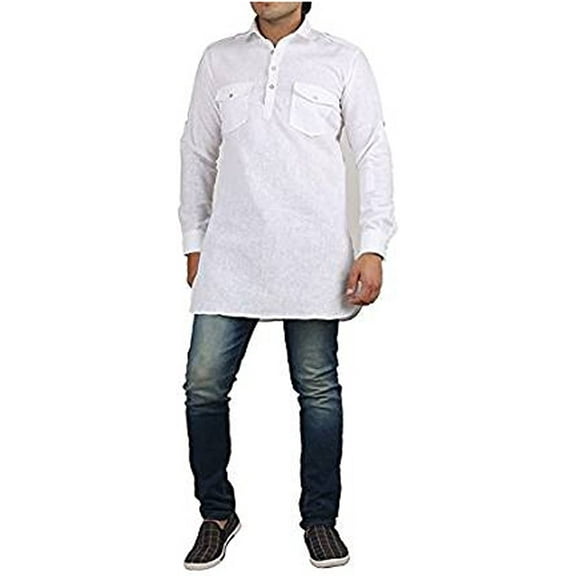 Royal Men's Cotton Kurta (Royal_108_White_Small)
