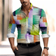 thumbnail image 1 of Camisa de hombre con solapa a tope, camisa informal a rayas para verano, camisa playera de manga larga con solapa a tope, blusa cómoda para uso diario en resorts, 1 of 6