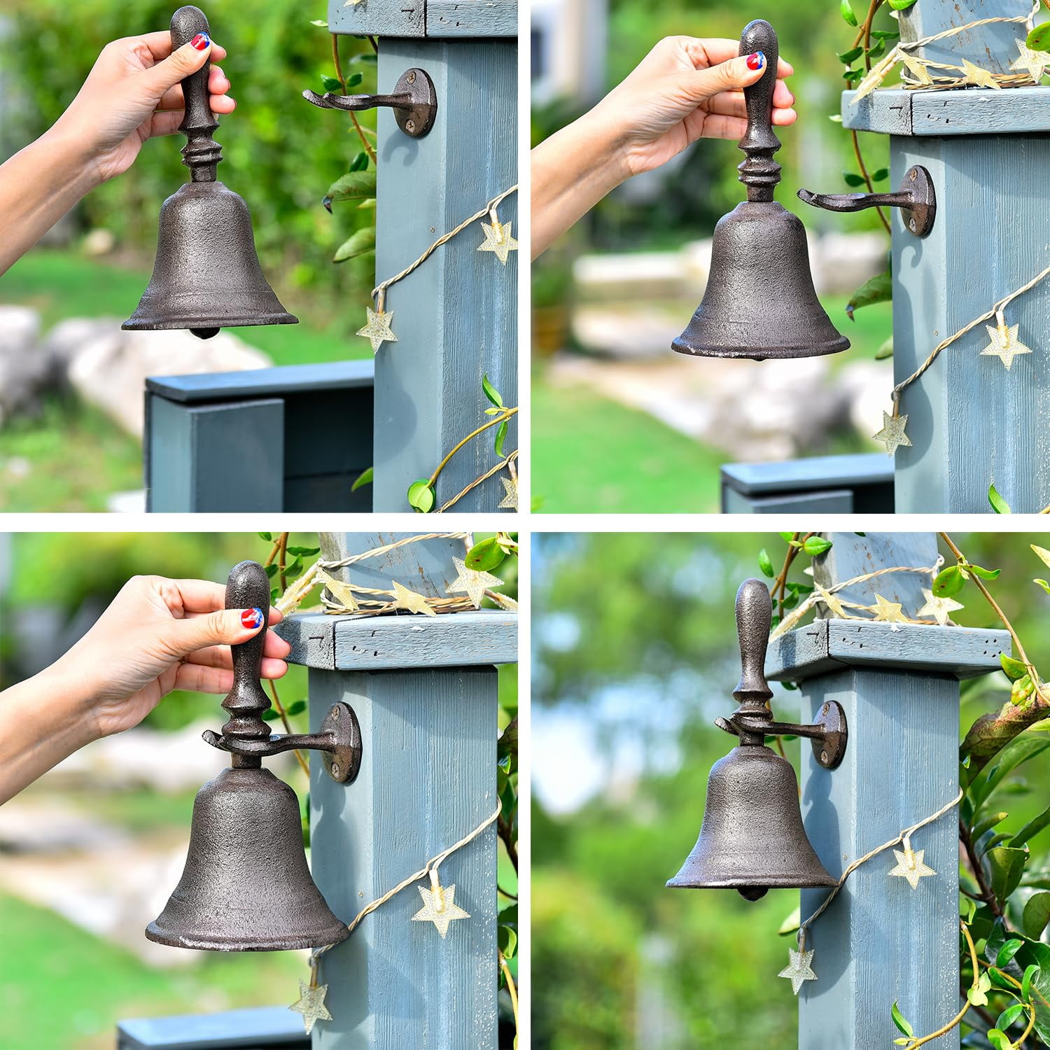 Sungmor Cast Iron Dinner Bell, Rustic Hand Held Bell, Decorative Farmhouse Wall Hanging Doorbell, Indoor Outdoor Call Bell for Kitchen, Patio, Back Door