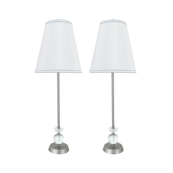 Aspen Creative 40152-22, Two Pack Set – 30" High Transitional Metal & Crystal Table Lamp, Pewter Finish and Hardback Empire Shaped Lamp Shade in Off White, 10" Wide