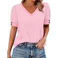 thumbnail image 2 of Vmvidoty Women Blouses Dressy Casual Summer Short Sleeve Shirts V Neck Striped Tunic Tops Pink XXL, 2 of 5