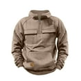 thumbnail image 2 of Jinhomg Men's Casual 1/4 Zip Hoodless Sweatshirt Casual Tacticals 1/4 Zip Long Sleeve Hoodie Sweatshirts Vintage Workout Cargo Pullover Khaki,L, 2 of 6