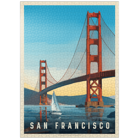 MyPuzzle - San Francisco: Under The Golden Gate, Vintage Poster - Premium 1000 Piece Jigsaw Puzzle for Adults