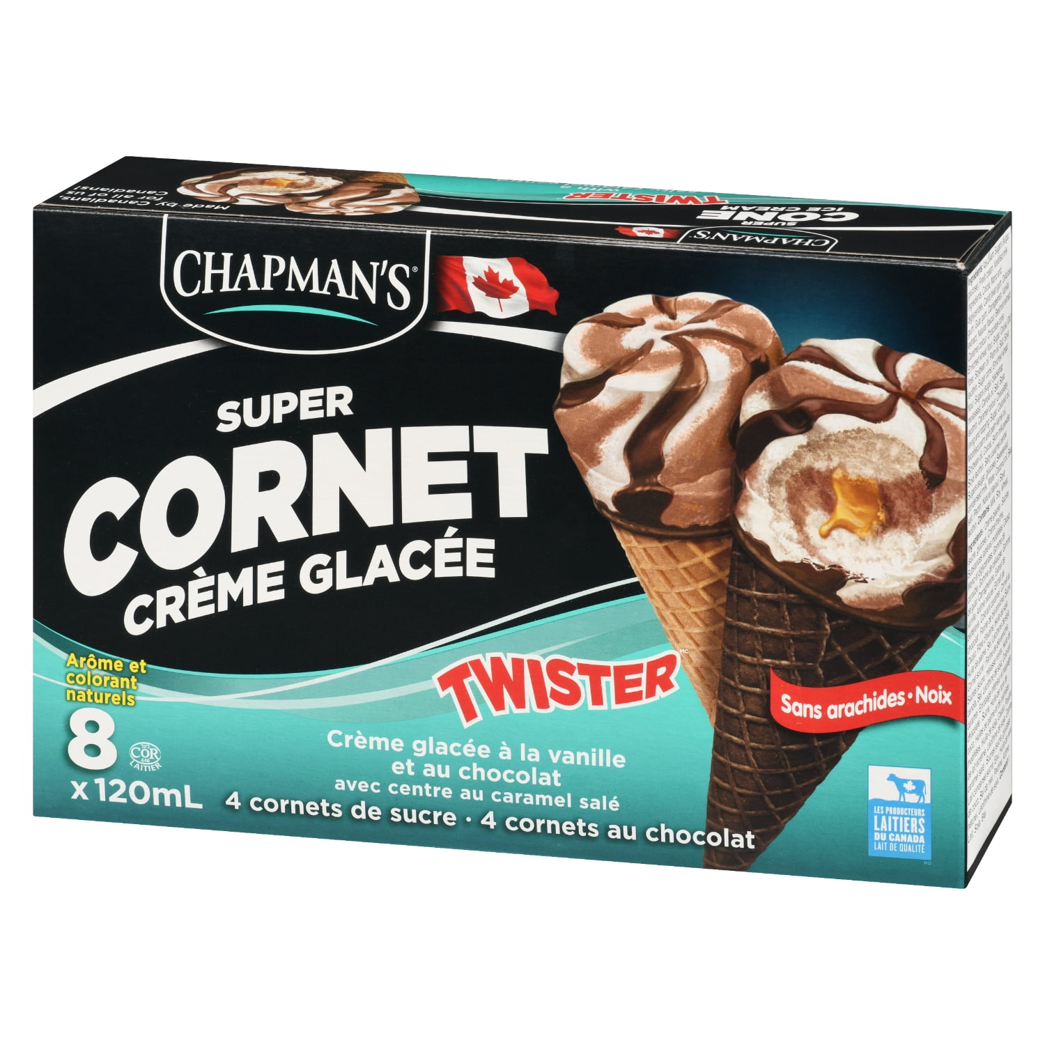 Chapman's Super Cone Twister - Vanilla and Chocolate Ice Cream with a salty caramel centre, in a Box., CHAP SALTY CAR TWISTER