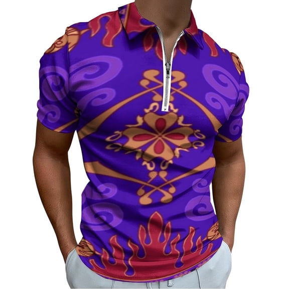 Aladdin's Magic Lamp Men Zipper T-shirt Summer Casual Short Sleeve T-shirt Top