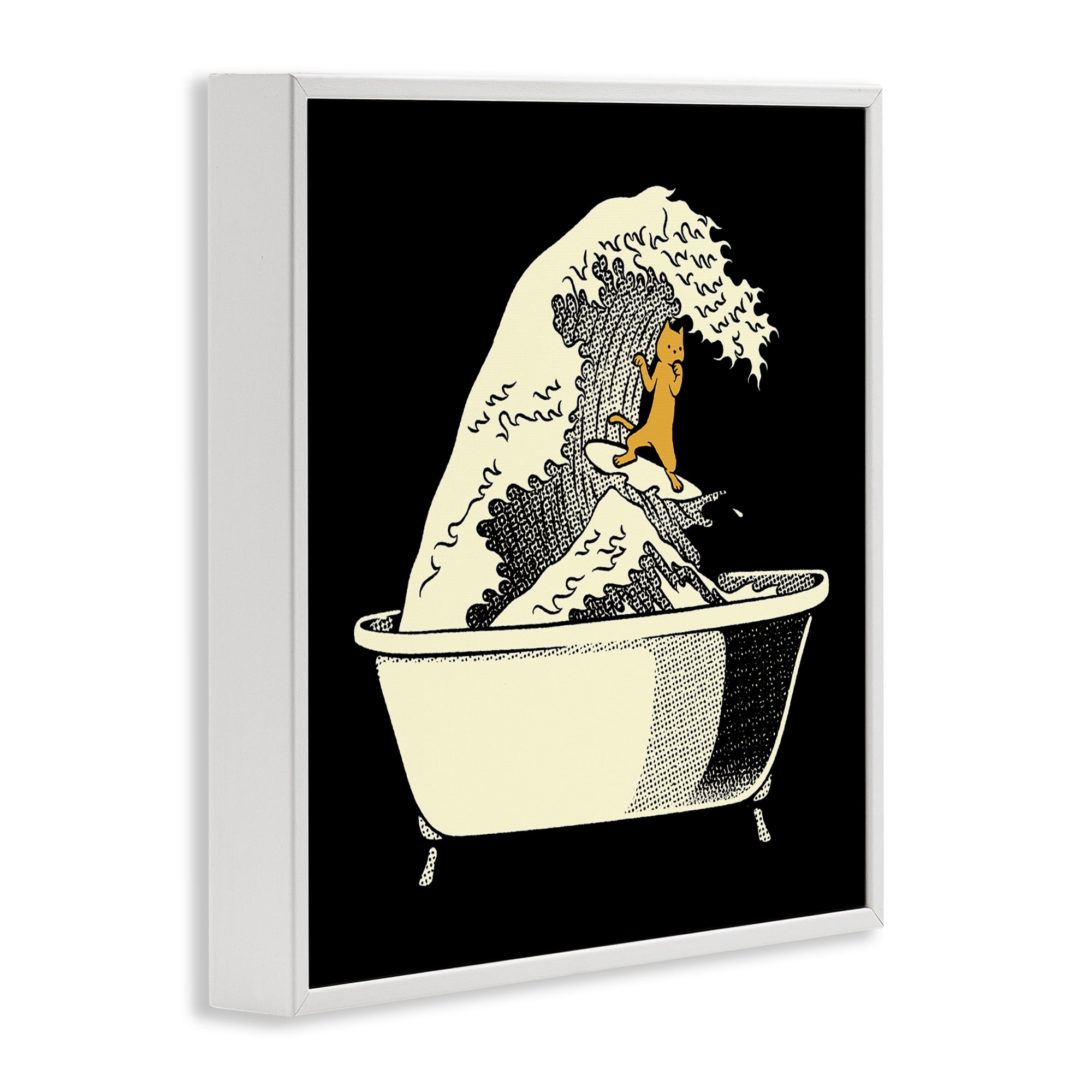Stupell Industries Kanagawa Bathtub Cat White Framed Giclee Art, design by Tobe Fonseca