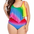 thumbnail image 1 of Bañador HUOGUO para mujer, estampado de arcoíris, talla grande, con volantes, 1 of 1