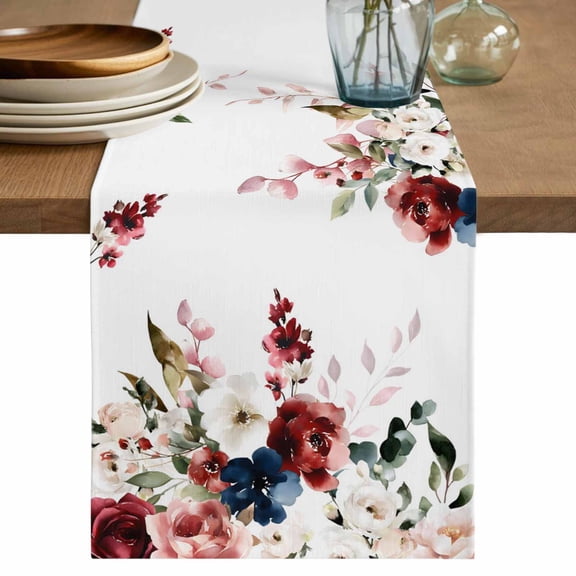 Pink Valentine's Day Table Runner 48 Inches, Spring Floral Farmhouse Bed Runner Dresser Scarves Tabletop for Indoor Outdoor Parties/Ceremony/Banquet, 13" x 48"
