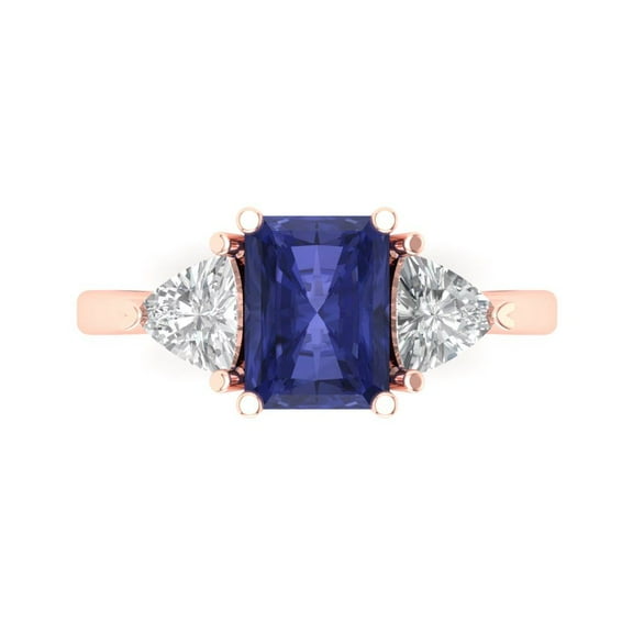 Three-Stone Engagement Ring for Women - 2.82ct Simulated Tanzanite in 18K Rose Gold Promise Ring