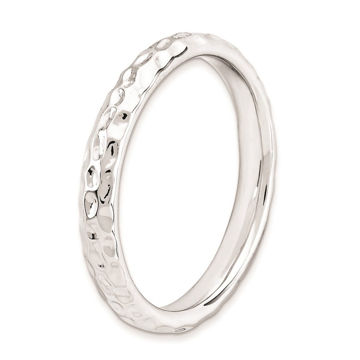 925 Sterling Silver Polished Patterned Stackable Rhodium Ring Size 9 Stackable Ring for Women
