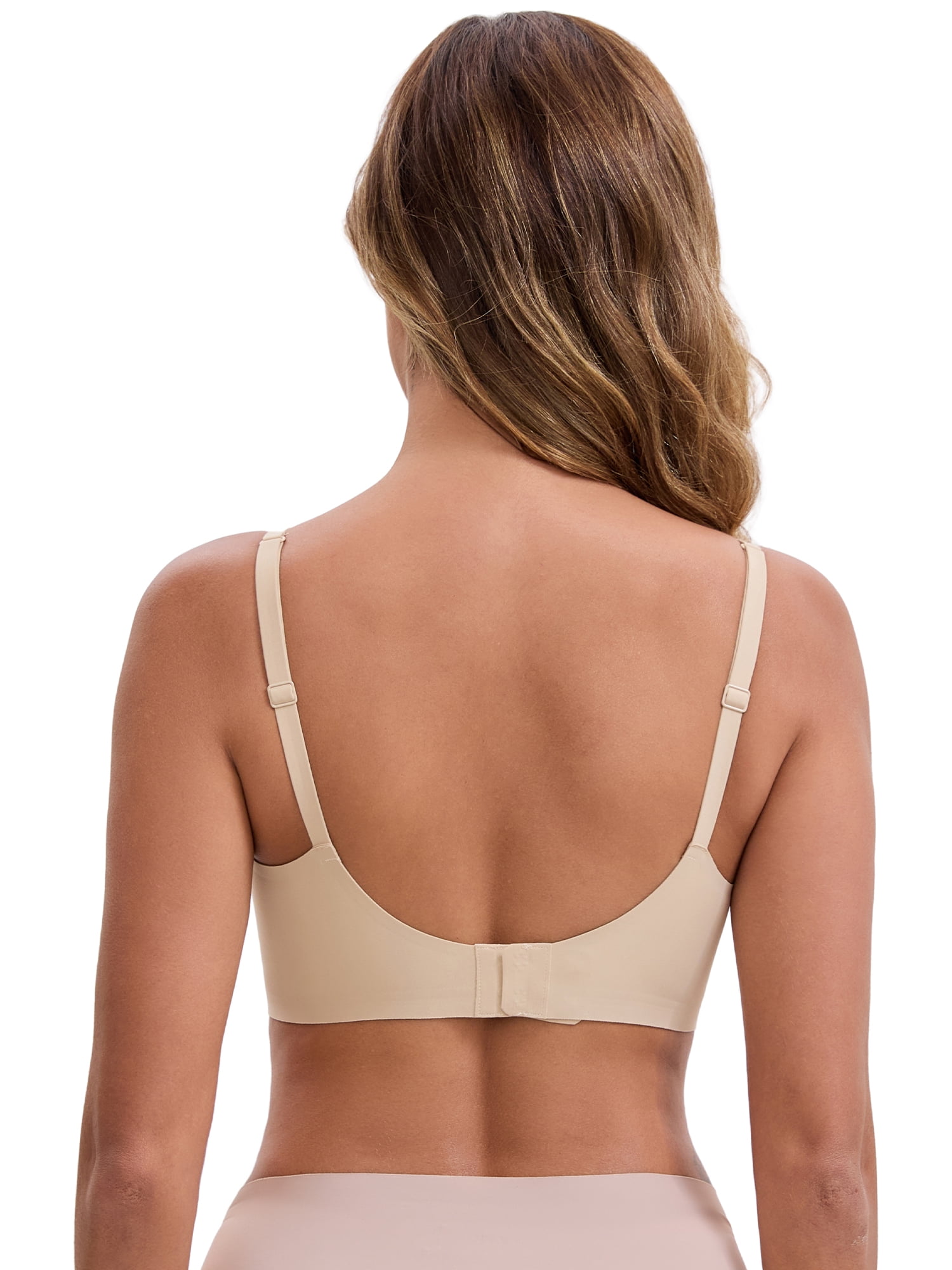 DARING DIVA Women's Deep V-Neck Wireless Adjustable Spaghetti Straps Bra L Light Beige