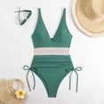 thumbnail image 4 of Bathing Suit for Women Tummy Control Sexy Deep V Neck Open Back High Leg Cheeky Resort Swimsuit Green S, 4 of 5