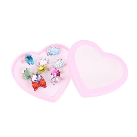 EeaseCA 10pcs Acrylic Diamond Rings Heart Shaped Boxed Children's Diamond Rings for Kids Girls