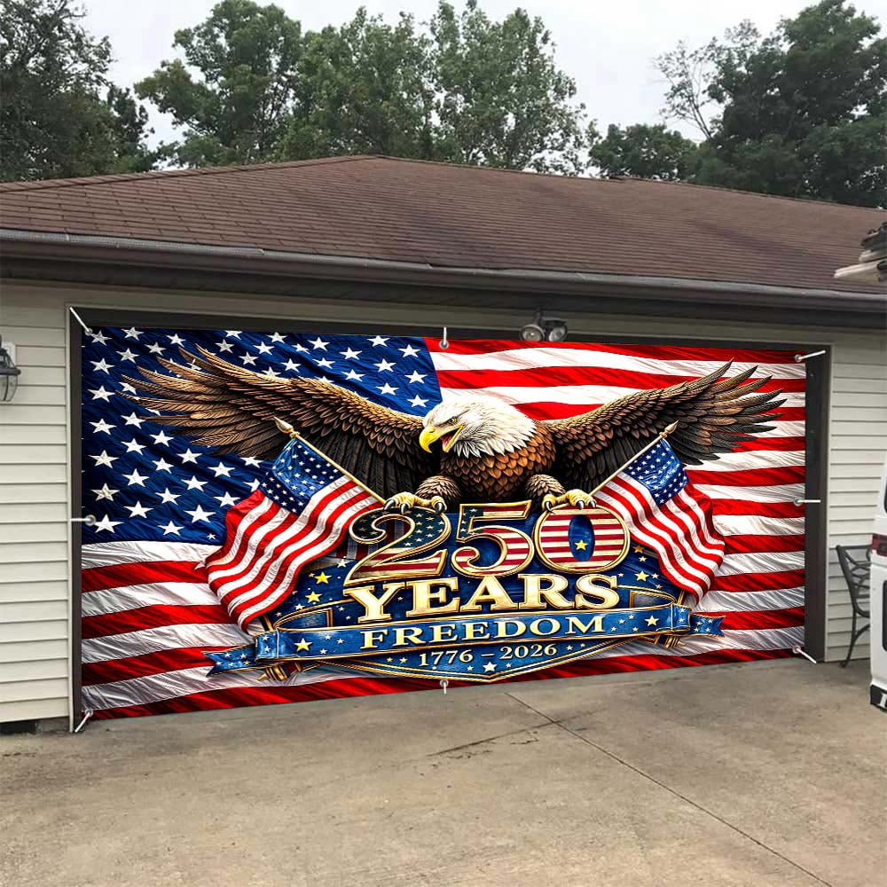 USA 250th Anniversary Garage Door Cover Banner Decorations,1776-2026 - American Flag & Bald Eagle Freedom Patriotic 4th of July Memorial Day Outdoor Car Garage Door Decorations 13 X 6 Ft