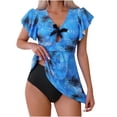 thumbnail image 6 of Jacenvly Plus Size Swimsuit for Women Swimdress Two-Piece Swimwear with Flared Skirt Bikini Bathing Suits Blue, 6 of 9