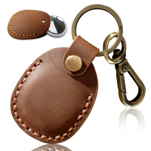 Paquete de 4 llaveros AirTag para Apple - Llavero AirTag de cuero - Colgante AirTag - Estuche AirTag - 100 % cuero de búfalo - Costuras reforzadas y cierre a presión anclado - Moonster
