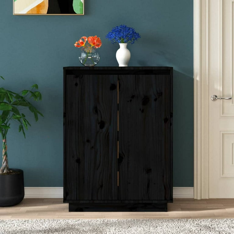 vidaXL Shoe Cabinet Black 23.6x13.4x41.3 Solid Wood Pine