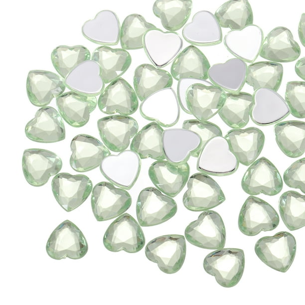 60 Pcs Acrílico Corazón Rhinestone 12mm Stickers de Gemas Plásticas para Manualidades, Verde Claro